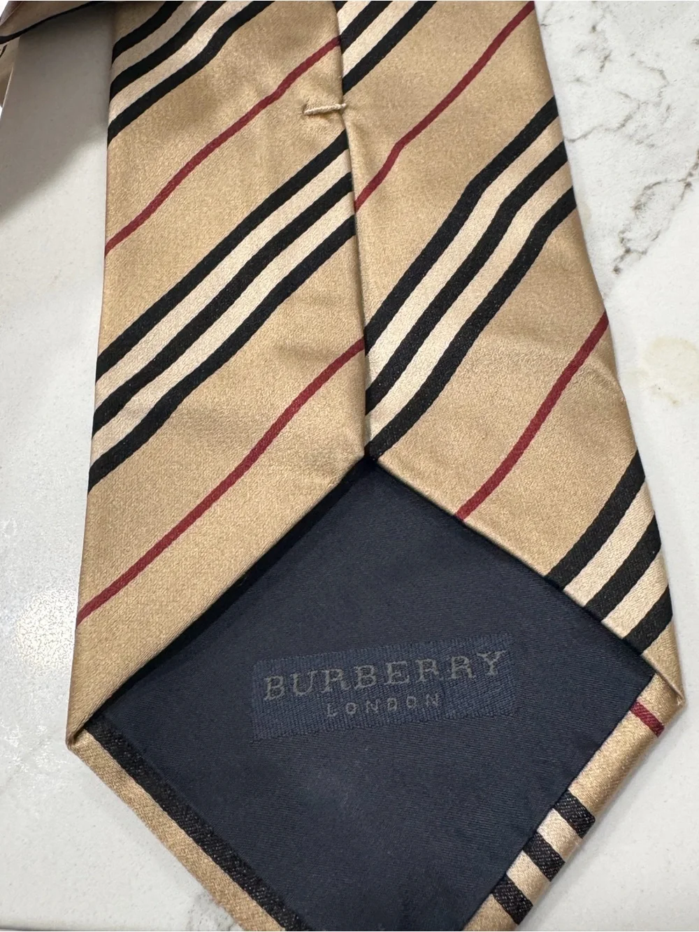 Burberry Beige Tie with Black and Red Diagonal Stripes